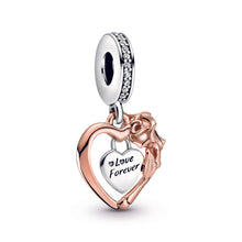 Load image into Gallery viewer, Heart & Rose Flower Dangle Charm