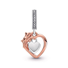 Load image into Gallery viewer, Heart & Rose Flower Dangle Charm