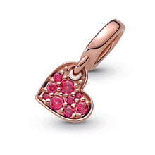 Load image into Gallery viewer, Red Pavé Tilted Heart Dangle Charm