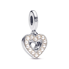 Load image into Gallery viewer, Pearlescent White Heart Double Dangle Charm