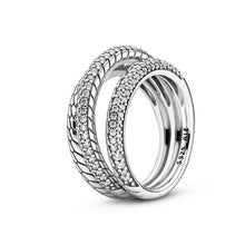 Load image into Gallery viewer, Triple Band Pavé Snake Chain Pattern Ring