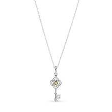 Load image into Gallery viewer, Two-tone Key & Flower Necklace