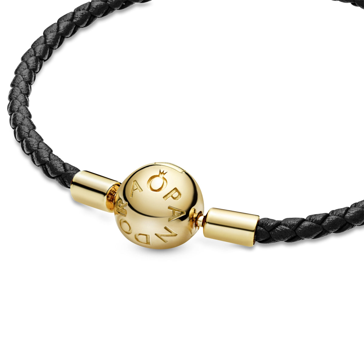 Pandora moments black shop woven leather bracelet
