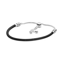 Load image into Gallery viewer, Pandora Moments Black Leather Slider Bracelet
