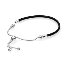 Load image into Gallery viewer, Pandora Moments Black Leather Slider Bracelet