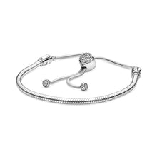 Load image into Gallery viewer, Pandora Moments Pavé Heart Clasp Snake Chain Slider Bracelet