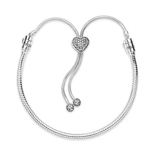 Load image into Gallery viewer, Pandora Moments Pavé Heart Clasp Snake Chain Slider Bracelet