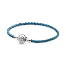 Load image into Gallery viewer, Pandora Moments Seashell Clasp Turquoise Braided Leather Bracelet