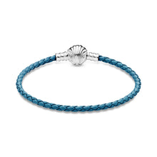 Load image into Gallery viewer, Pandora Moments Seashell Clasp Turquoise Braided Leather Bracelet