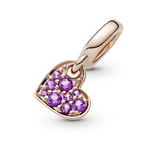 Load image into Gallery viewer, Royal Purple Pavé Tilted Heart Dangle Charm