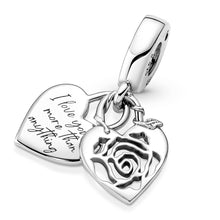 Load image into Gallery viewer, Rose Heart Padlock Dangle Charm
