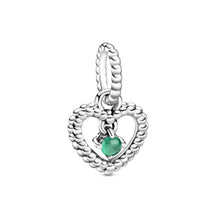 Load image into Gallery viewer, Rainforest Green Beaded Heart Dangle Charm