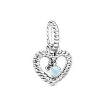 Load image into Gallery viewer, Sky Blue Beaded Heart Dangle Charm