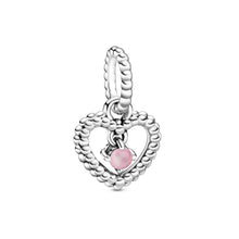 Load image into Gallery viewer, Petal Pink Beaded Heart Dangle Charm