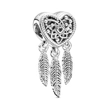 Load image into Gallery viewer, Openwork Heart & Three Feathers Dreamcatcher Charm
