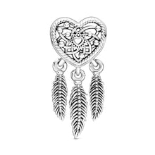 Load image into Gallery viewer, Openwork Heart & Three Feathers Dreamcatcher Charm