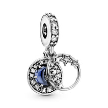 Load image into Gallery viewer, Blue Night Sky Crescent Moon & Stars Dangle Charm