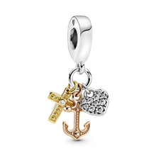 Load image into Gallery viewer, Triple-tone Cross, Heart, & Anchor Dangle Charm