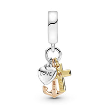 Load image into Gallery viewer, Triple-tone Cross, Heart, & Anchor Dangle Charm