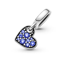 Load image into Gallery viewer, Stellar Blue Pavé Tilted Heart Dangle Charm