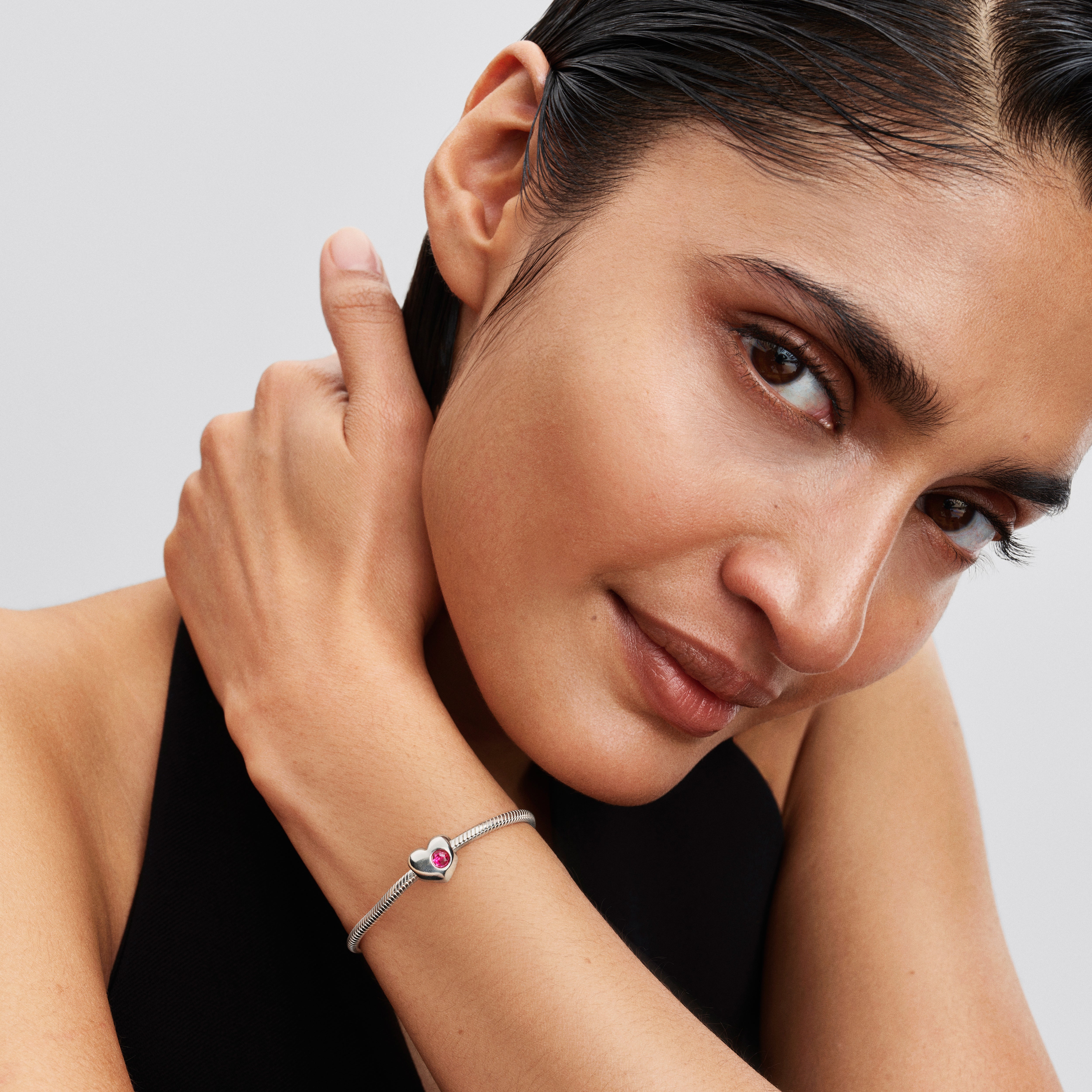 Engravable Pink Stone Heart Charm