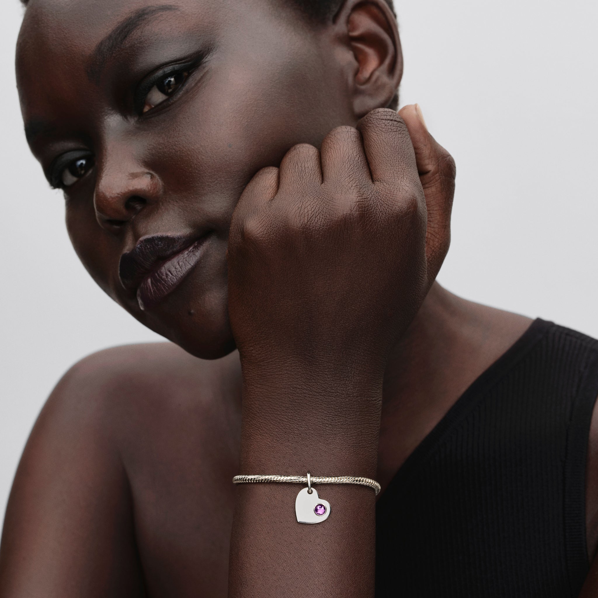 Engravable Heart Purple Stone Dangle Charm