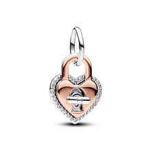 Load image into Gallery viewer, Two-tone Twistable Heart Padlock Double Dangle Charm
