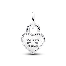Load image into Gallery viewer, Two-tone Twistable Heart Padlock Double Dangle Charm
