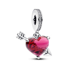 Load image into Gallery viewer, Red Heart &amp; Arrow Murano Glass Dangle Charm
