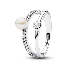 Load image into Gallery viewer, Treated Freshwater Cultured Pearl &amp; Pavé Double Band Ring
