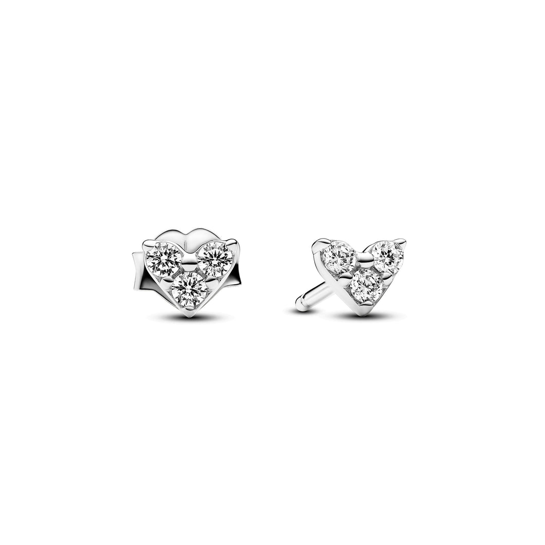 Triple Stone Heart Stud Earrings