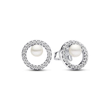 Load image into Gallery viewer, Treated Freshwater Cultured Pearl &amp; Pavé Halo Stud Earrings
