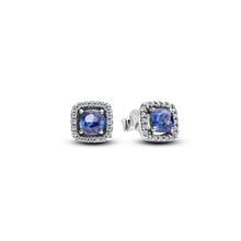 Load image into Gallery viewer, Sparkling Square Blue Halo Stud Earrings
