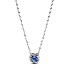 Load image into Gallery viewer, Sparkling Square Blue Halo Pendant Necklace
