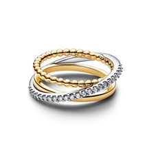 Load image into Gallery viewer, Crossover Beads &amp; Pavé Triple Band Ring

