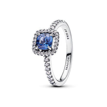 Load image into Gallery viewer, Sparkling Square Blue Halo Ring
