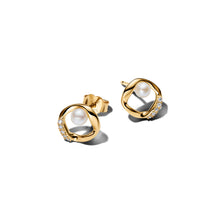 Load image into Gallery viewer, Organically Shaped Pavé Circle &amp; Treated Freshwater Cultured Pearl Stud Earrings
