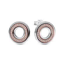 Load image into Gallery viewer, Pandora Signature Two tone Logo &amp; Pavé Stud Earrings
