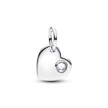 Load image into Gallery viewer, April Engravable Heart Clear Stone Dangle Charm
