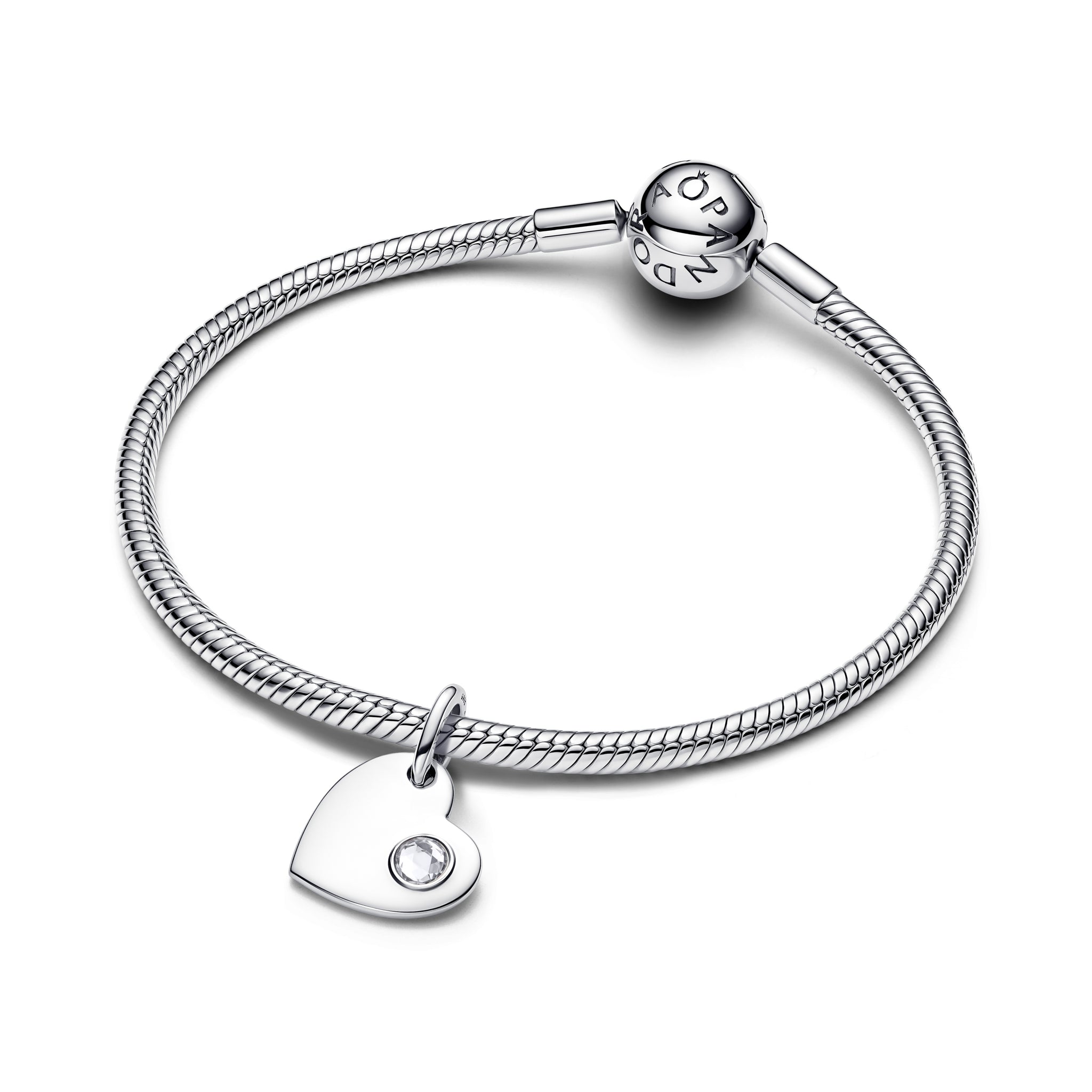 April Engravable Heart Clear Stone Dangle Charm