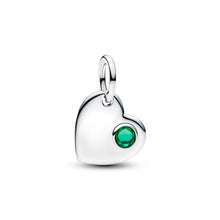 Load image into Gallery viewer, May Engravable Heart Green Stone Dangle Charm

