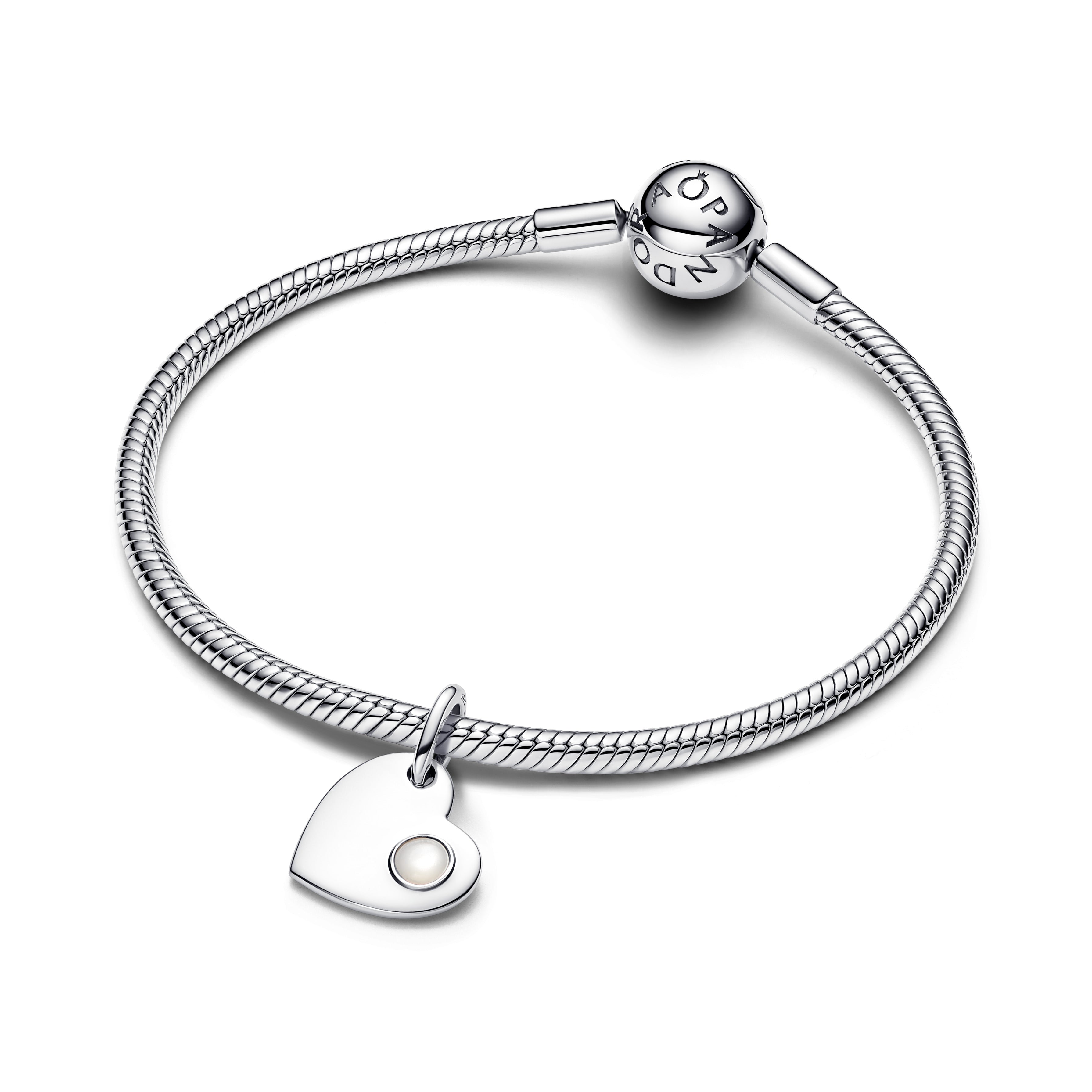 June Engravable Heart White Stone Dangle Charm