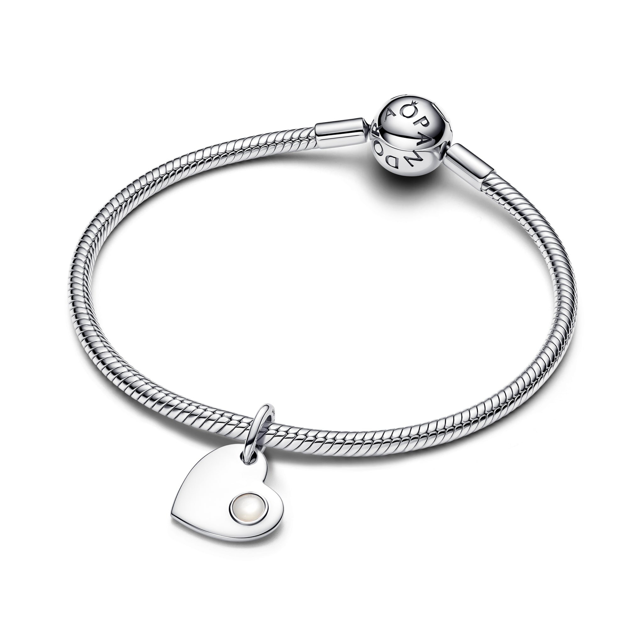 June Engravable Heart White Stone Dangle Charm