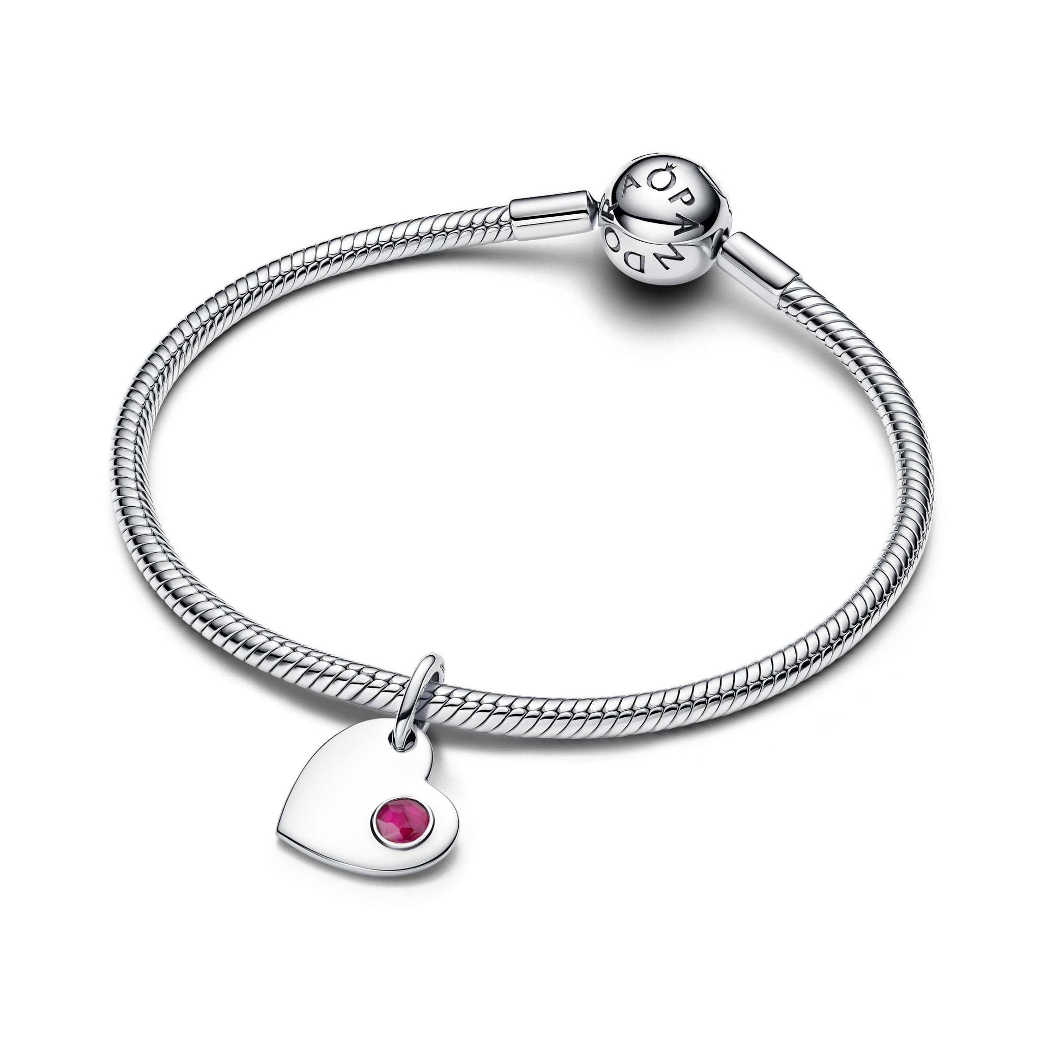 July Engravable Heart True Red Stone Dangle Charm