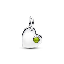 Load image into Gallery viewer, August Engravable Heart Spring Green Stone Dangle Charm
