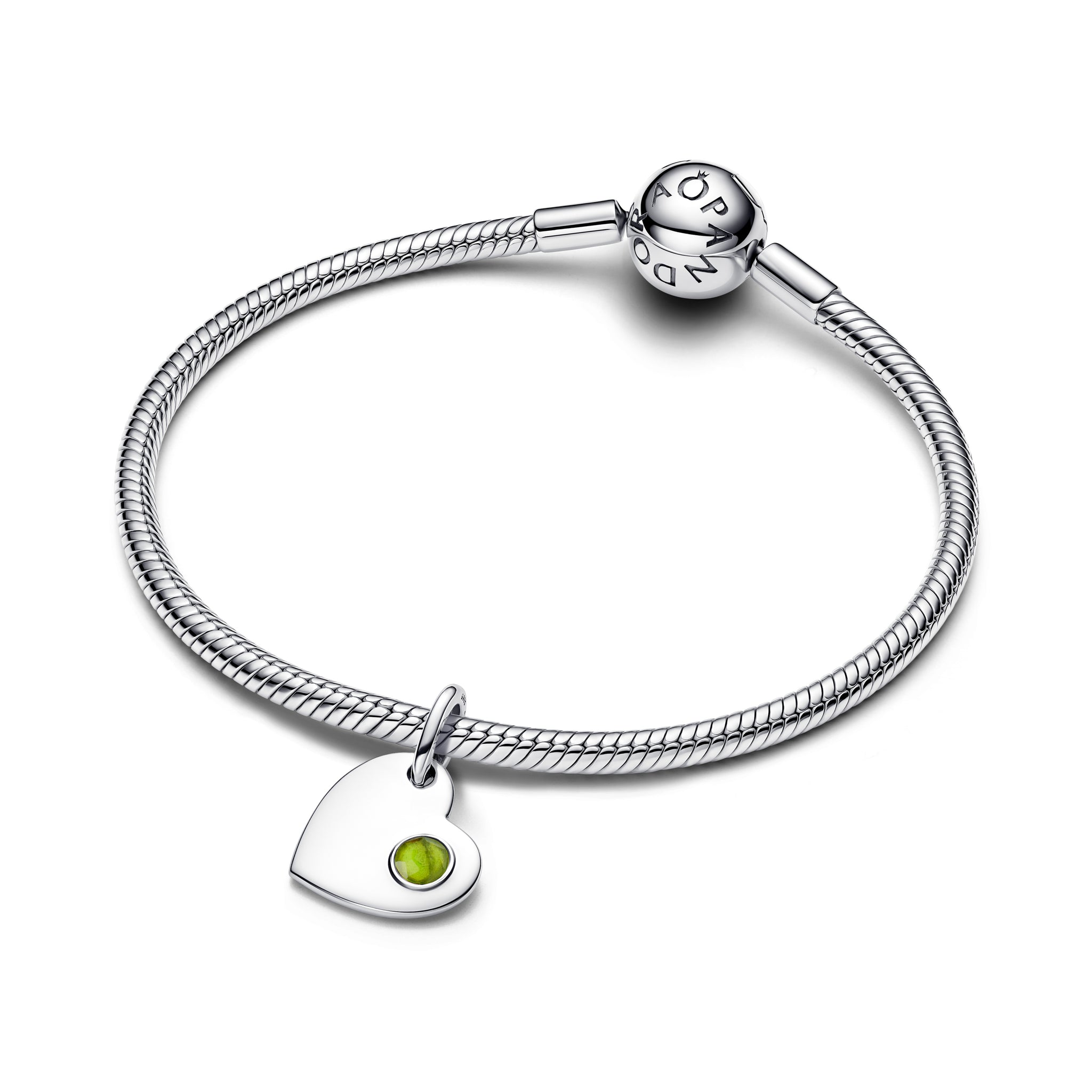 August Engravable Heart Spring Green Stone Dangle Charm