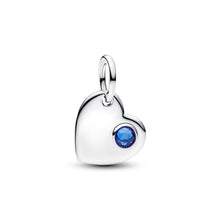 Load image into Gallery viewer, September Engravable Heart Blue Stone Dangle Charm
