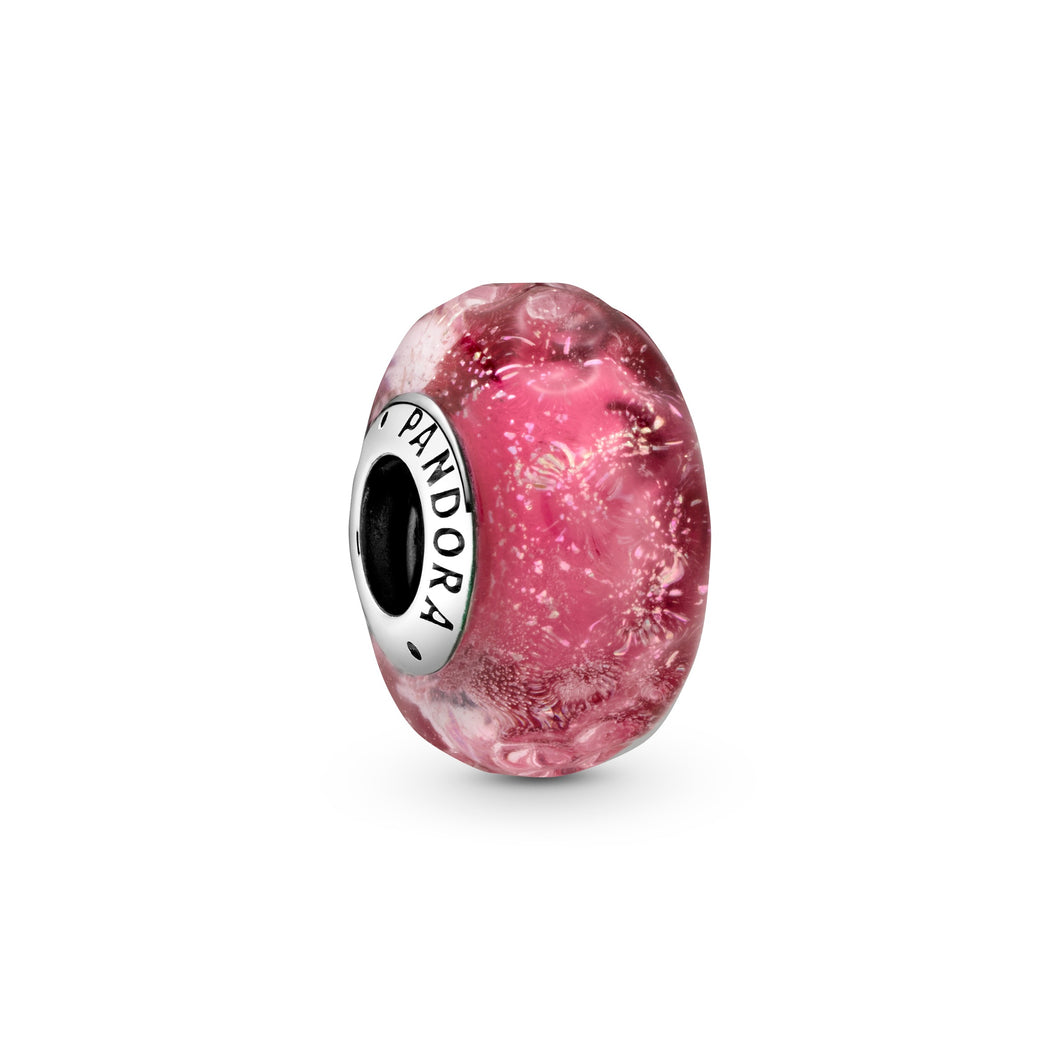 Wavy Fancy Pink Murano Glass Charm