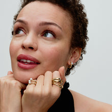 Load image into Gallery viewer, Treated Freshwater Cultured Pearl &amp; Organically Shaped Hoop Earrings
