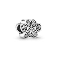 Load image into Gallery viewer, Paw silver charm with cubic zirconia
